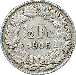 Монета 1/2 франка 1906 Швейцария