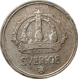 Монета 25 эре 1943 Швеция