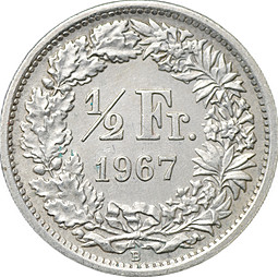 Монета 1/2 франка 1967 Швейцария