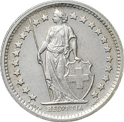 Монета 1/2 франка 1967 Швейцария