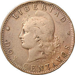 Монета 2 сентаво 1893 Аргентина