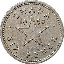 Монета 6 пенсов 1958 Гана