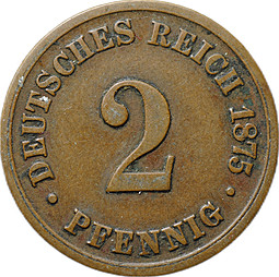 Монета 2 пфеннига 1875 B - Ганновер Германия