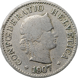 Монета 5 раппенов 1907 Швейцария