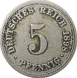 Монета 5 пфеннигов 1898 A - Берлин Германия