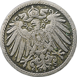 Монета 5 пфеннигов 1898 A - Берлин Германия