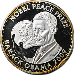 Медаль (жетон) 1/4 унции серебра 2009 Нобелевская премия Мира Барак Обама США
