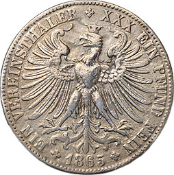 Монета 1 союзный талер 1865 Франкфурт Германия