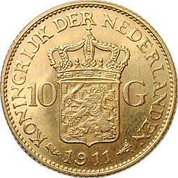 Монета 10 гульденов 1911 Нидерланды 