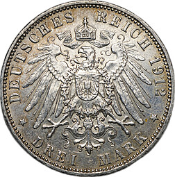 Монета 3 марки 1912 J Гамбург Германия