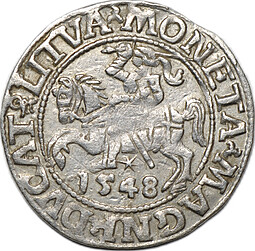 Монета 1/2 гроша 1548 Сигизмунд II Литва