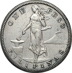 Монета 1 песо 1908 S Администрация США Филиппины
