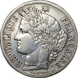 Монета 5 франков 1850 A Франция