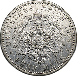 Монета 5 марок 1908 A Пруссия Германия