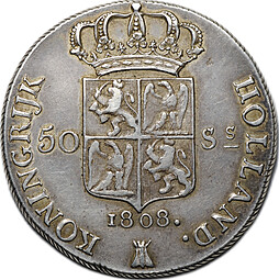 Монета 50 стюверов 1808 Нидерланды