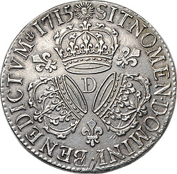 Монета 1 экю 1715 D Людовик XIV Франция