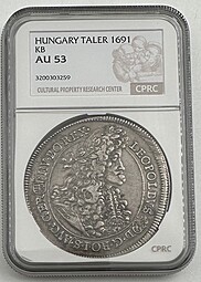 Монета 1 талер 1691 Венгрия слаб CPRC AU 53