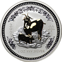 Монета 1 доллар 2003 Год Козы Лунный календарь Лунар позолота Австралия