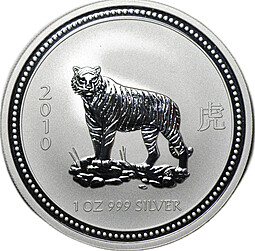 Монета 1 доллар 2007 Год тигра 2010 Лунар Австралия