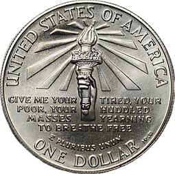 Монета 1 доллар 1986 P 100 лет статуе Свободы Остров Эллис UNC США