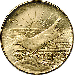 Монета 20 лир 1972 Дрозд Мальта