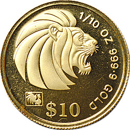 Монета 10 долларов 1993 Знаки Зодиака Год Петуха Сингапур
