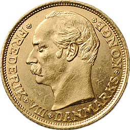 Монета 10 крон 1908 Дания