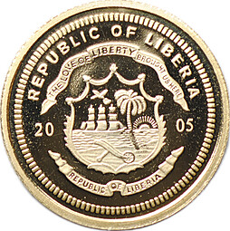 Монета 10 долларов 2005 25 лет Крюгерранду ЮАР Либерия