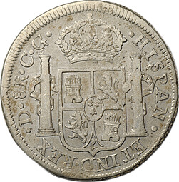 Монета 8 реалов 1821 D CG Мексика