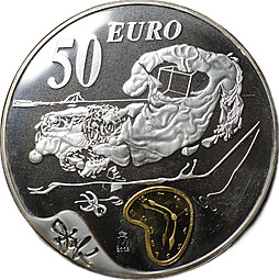 Монета 50 евро 2004 Сальвадор Дали 100 лет со дня рождения Испания