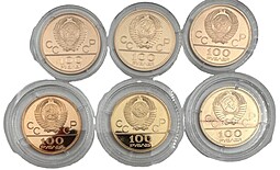 Набор Олимпиада 80 в Москве 100 рублей 1977-1980 золото ПРУФ 6 монет