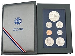 Набор 1, 5, 10, 25, 50 центов, 1 доллар 1986 100 лет статуе Свободы Prestige Set США