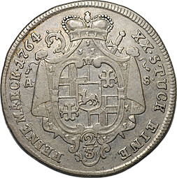 Монета 2/3 талера 1764 Вильгельм Антон Ассебургский Падерборн