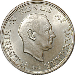 Монета 2 кроны 1958 18 лет Принцессе Маргрете Дания