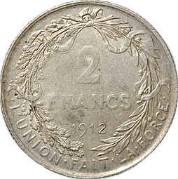 Монета 2 франка 1912 ALBERT ROI Бельгия