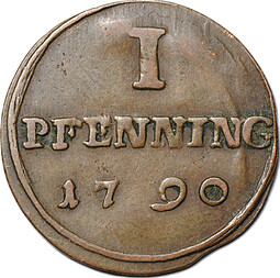 Монета 1 пфенниг 1790 Мюнстер