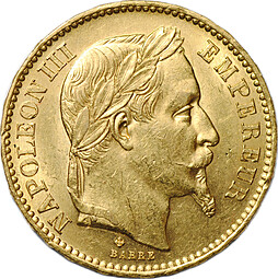Монета 20 франков 1866 BB Франция