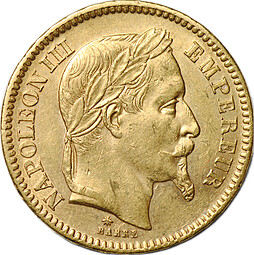 Монета 20 франков 1865 A Франция