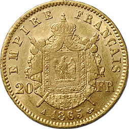 Монета 20 франков 1865 A Франция