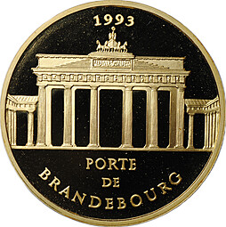 Монета 500 франков - 75 экю 1993 Бранденбургские ворота Франция