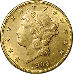 Монета 20 долларов 1903 S США