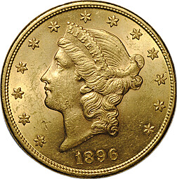 Монета 20 долларов 1896 США