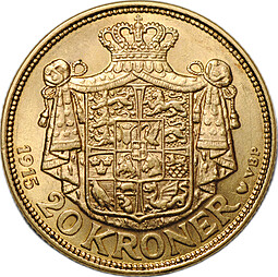 Монета 20 крон 1915 Дания