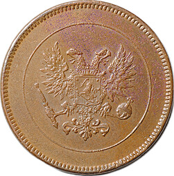 Монета 5 пенни 1917 Русская Финляндия гербовой орел без корон