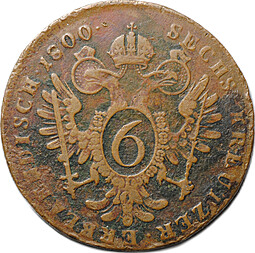 Монета 6 крейцеров 1800 B Австрия