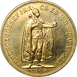 Монета 100 крон 1908 Венгрия