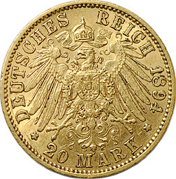Монета 20 марок 1894 А Пруссия Германия