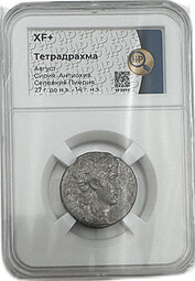 Монета Тетрадрахма 6 года Август Тихе и Оронт Сирия