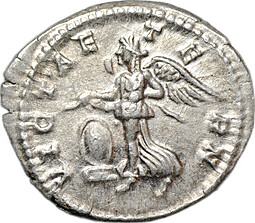 Монета Денарий 200 - 202 Гета Виктория со щитом Римская Империя