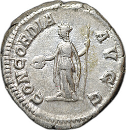 Монета Денарий 203 Фульвия Плавцилла, жена Каракаллы Конкордия Римская Империя